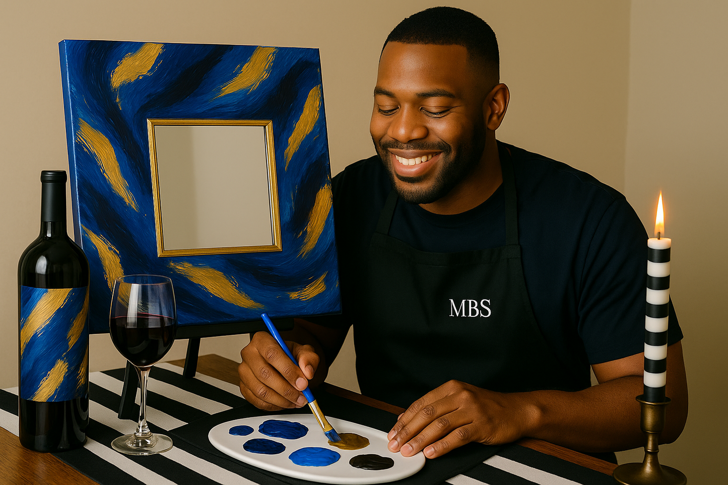 Blue Acrylic Paint Set – Mirror Canvas Board | New DIY Sip and Paint Kit Experience