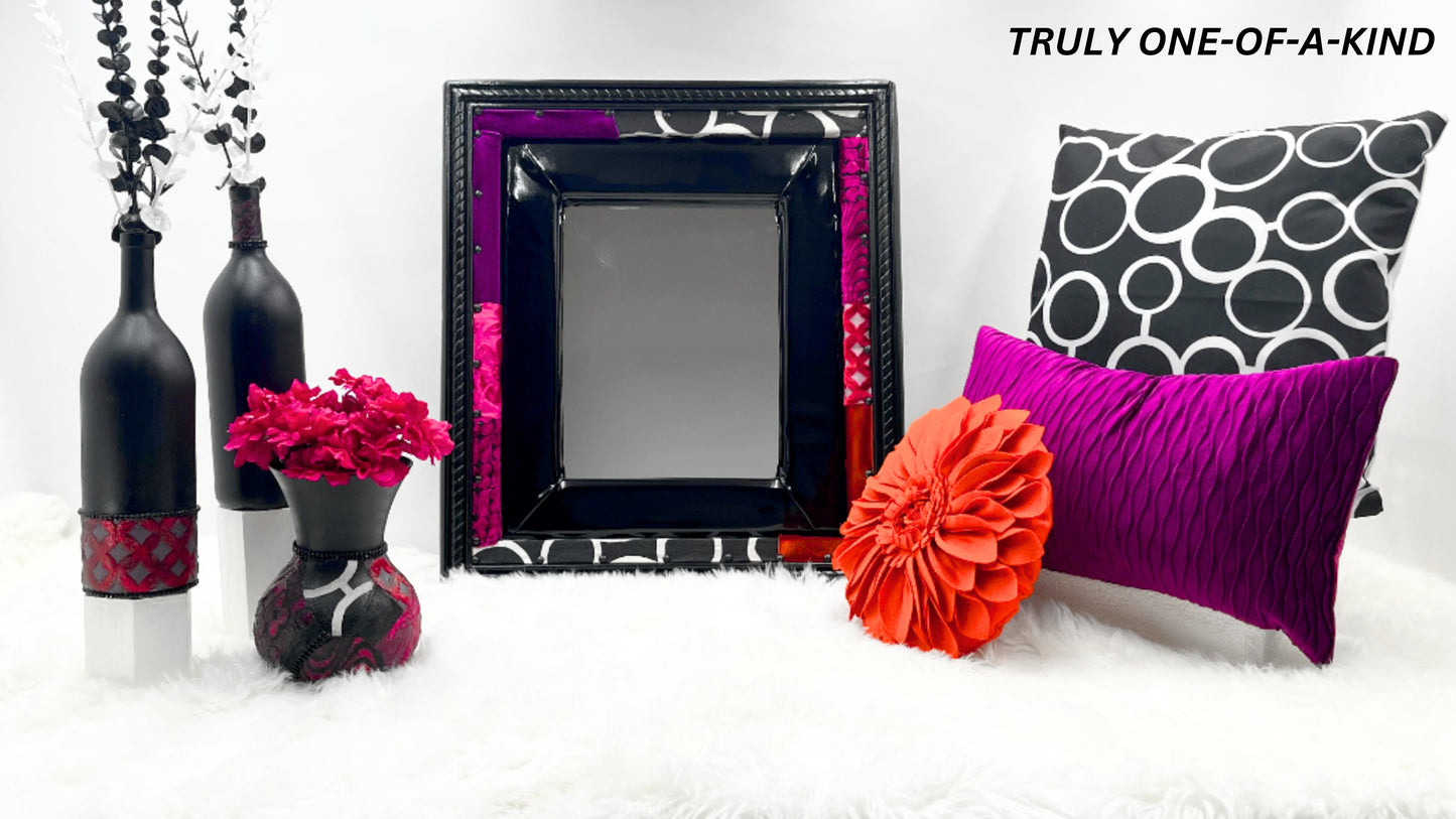 BLACK PATCHWORK UNIQUE HANDMADE ACCENT MIRROR 'BUNDLE'