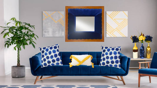 HANDMADE NAVY BLUE VELVET ACCENT MIRROR HOME DECOR 'BUNDLE
